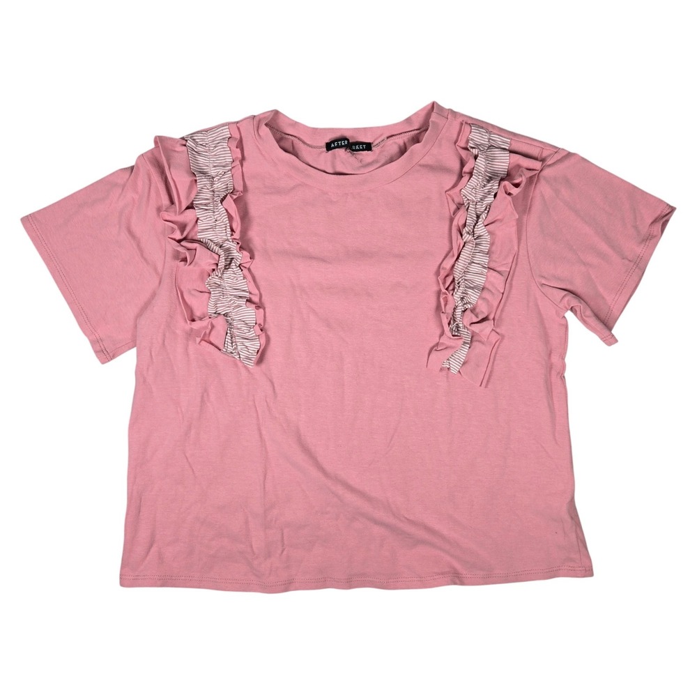 AFTER MARKET Pink Ruffle Front T Shirt Made in USA Cotton Blend Top Size M